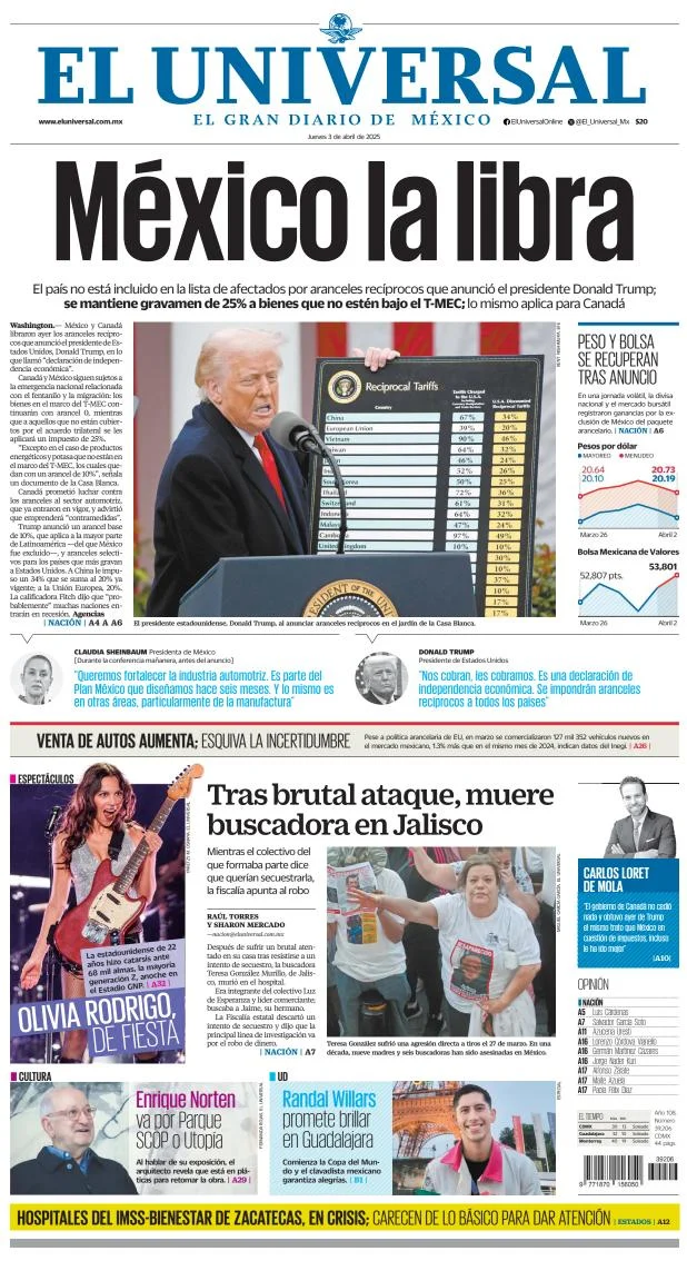 Portada de El Universal