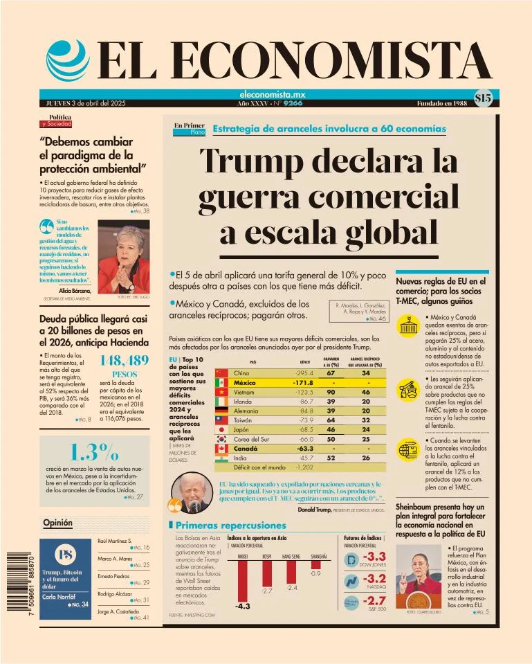 Portada de El Economista del jueves, 3 de abril de 2025