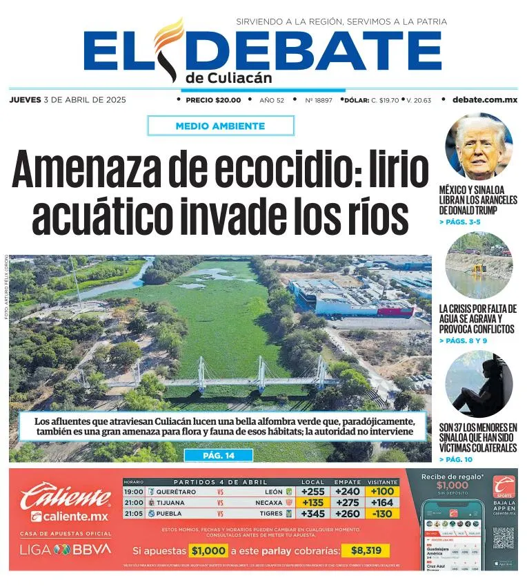 Portada de El Debate de Culiacan del jueves, 3 de abril de 2025