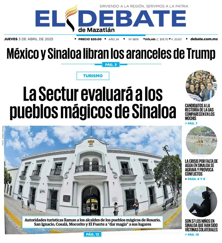Portada de El Debate de Mazatlan del jueves, 3 de abril de 2025