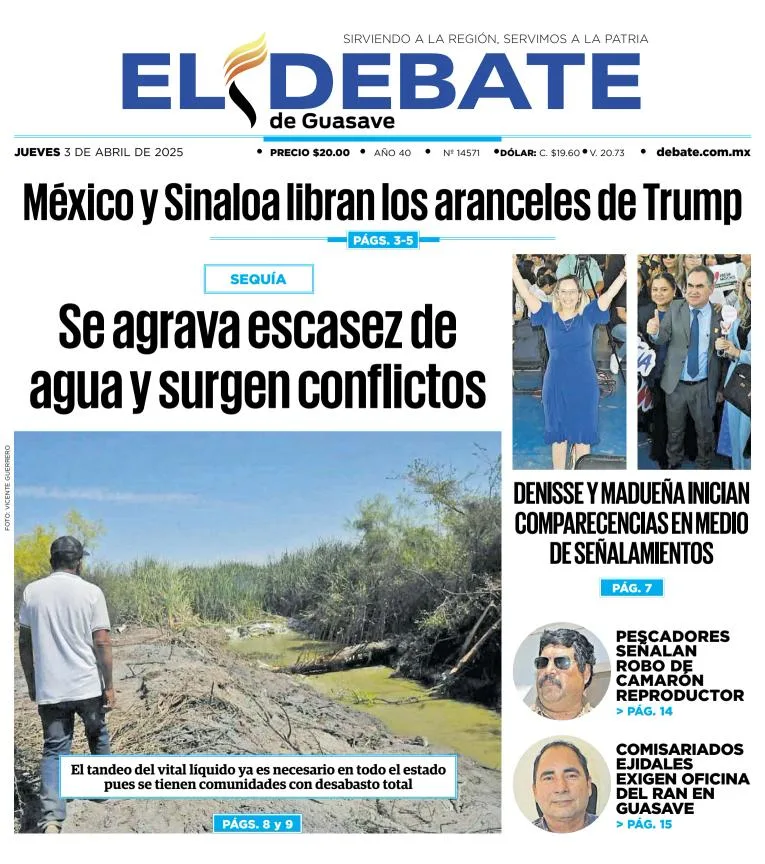 Portada de El Debate de Guasave del jueves, 3 de abril de 2025