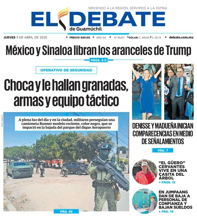 Portada de El Debate de Guamuchil del jueves, 3 de abril de 2025