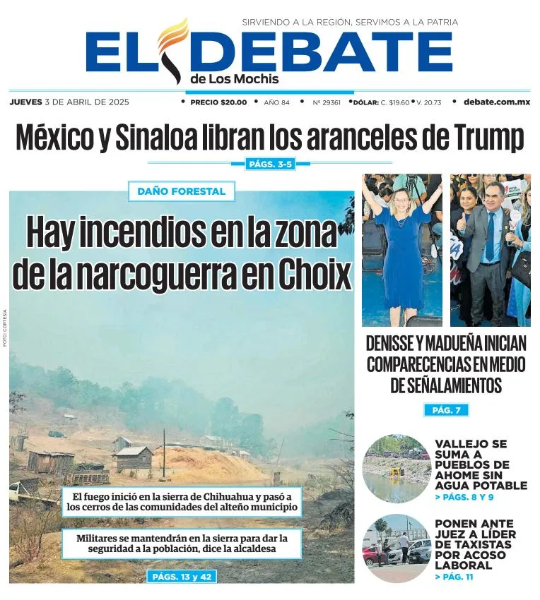 Portada de El Debate de los Mochis del jueves, 3 de abril de 2025