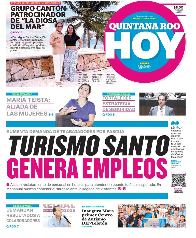 Portada de Quintana Roo Hoy del jueves, 3 de abril de 2025