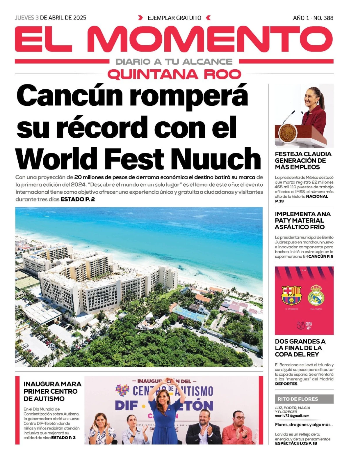 Portada de El Momento Quintana Roo del jueves, 3 de abril de 2025