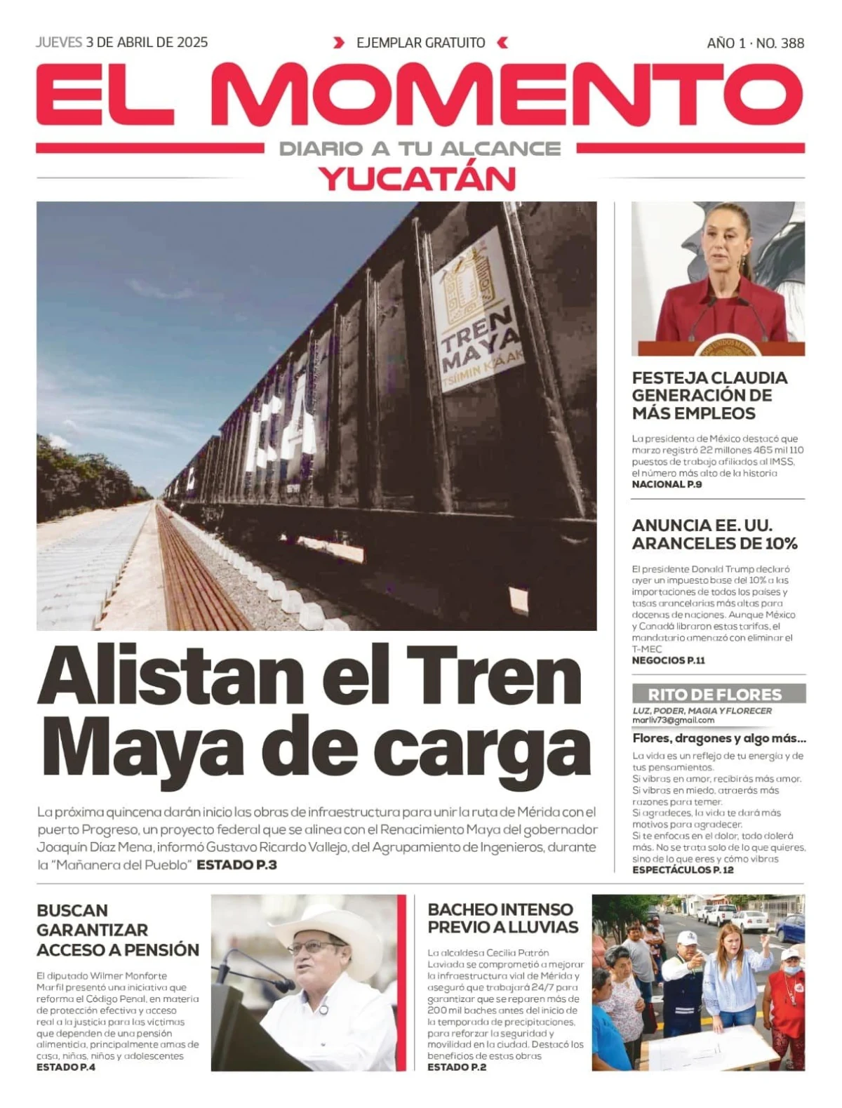 Portada de El Momento Yucatan del jueves, 3 de abril de 2025