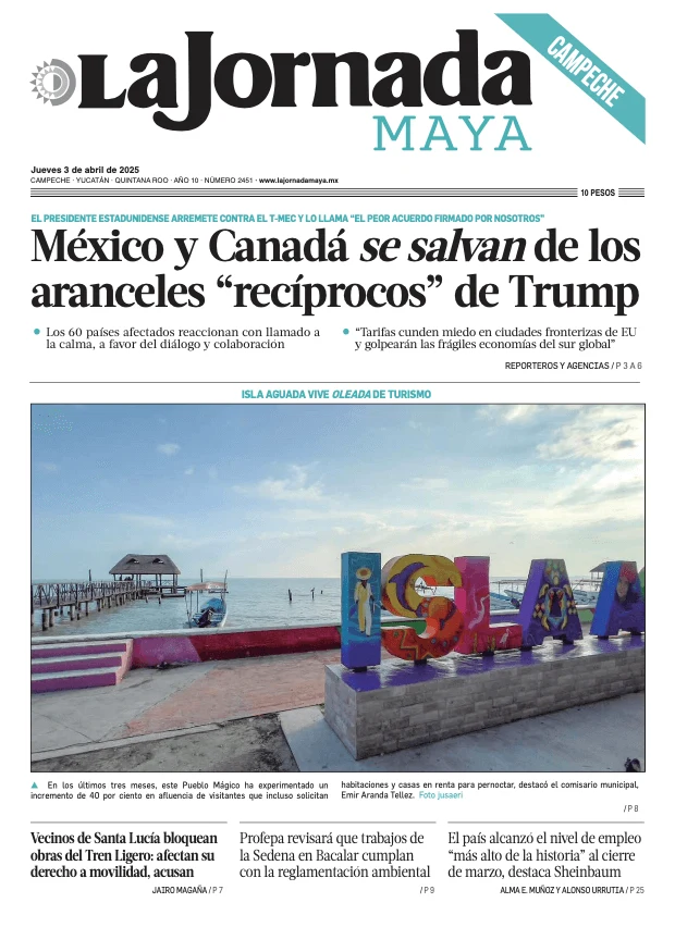 Portada de La Jornada Maya Campeche del jueves, 3 de abril de 2025
