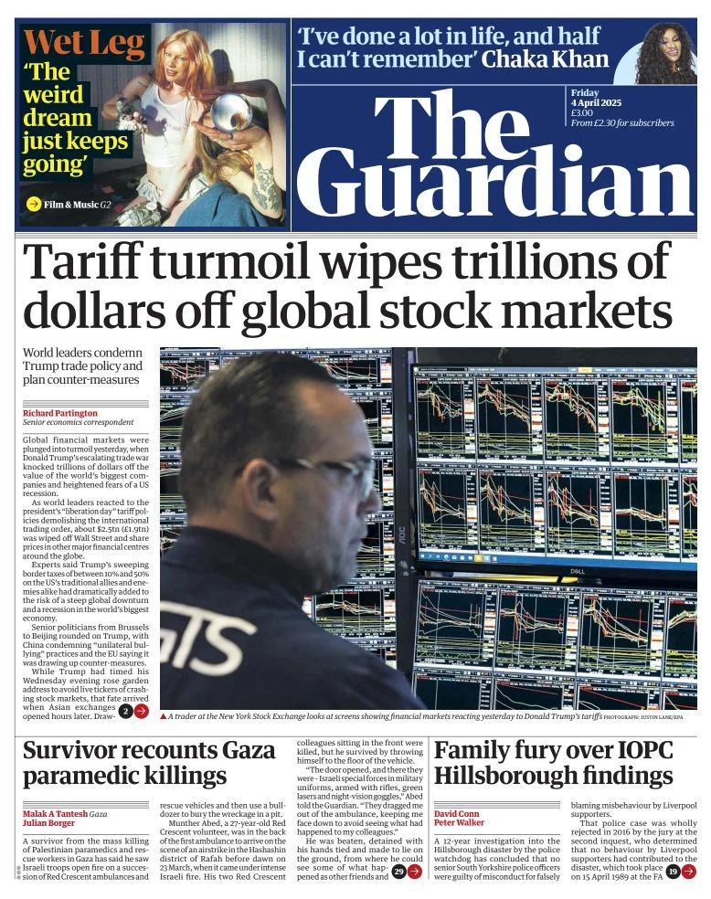Portada de The Guardian (reino Unido)