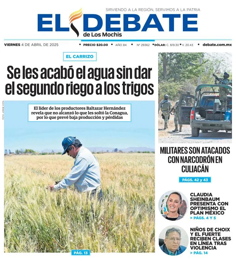 Portada de El Debate de los Mochis del viernes, 4 de abril de 2025