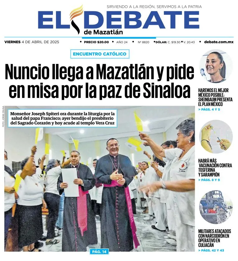 Portada de El Debate de Mazatlan del viernes, 4 de abril de 2025