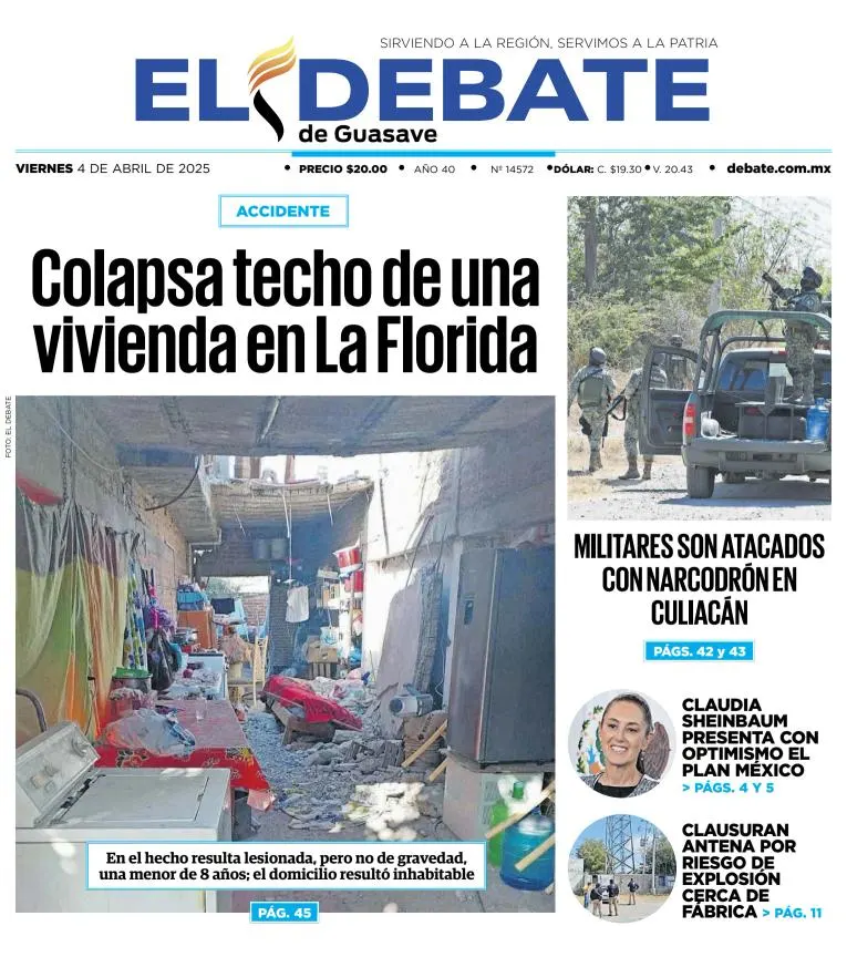 Portada de El Debate de Guasave del viernes, 4 de abril de 2025