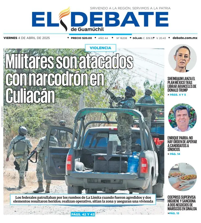 Portada de El Debate de Guamuchil del viernes, 4 de abril de 2025