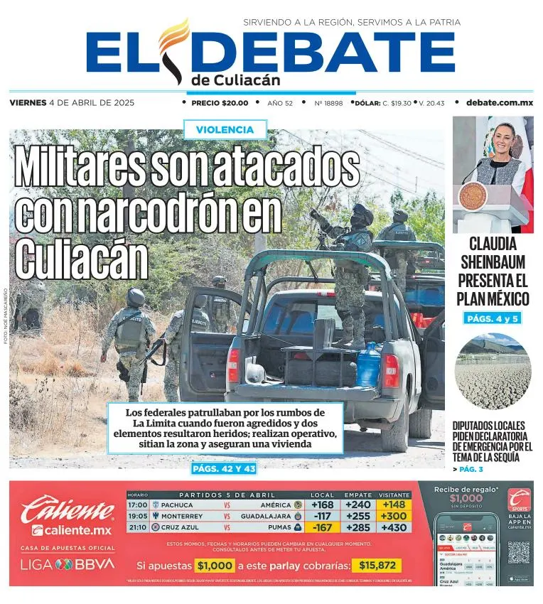Portada de El Debate de Culiacan del viernes, 4 de abril de 2025