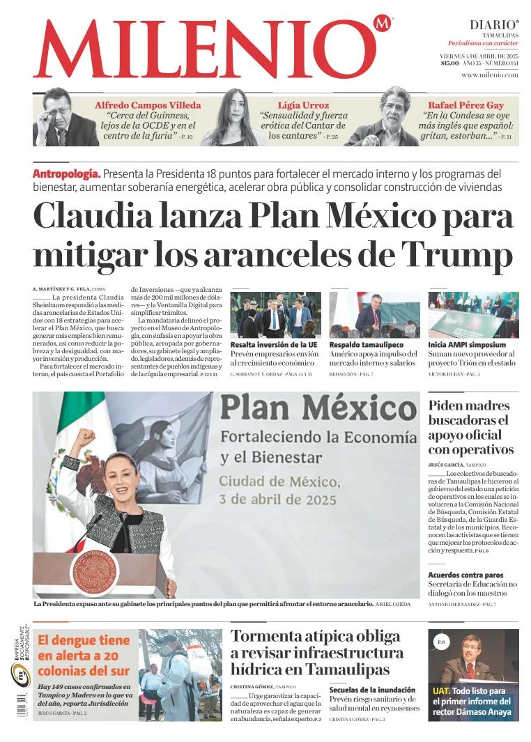 Portada de Milenio Tamaulipas del viernes, 4 de abril de 2025