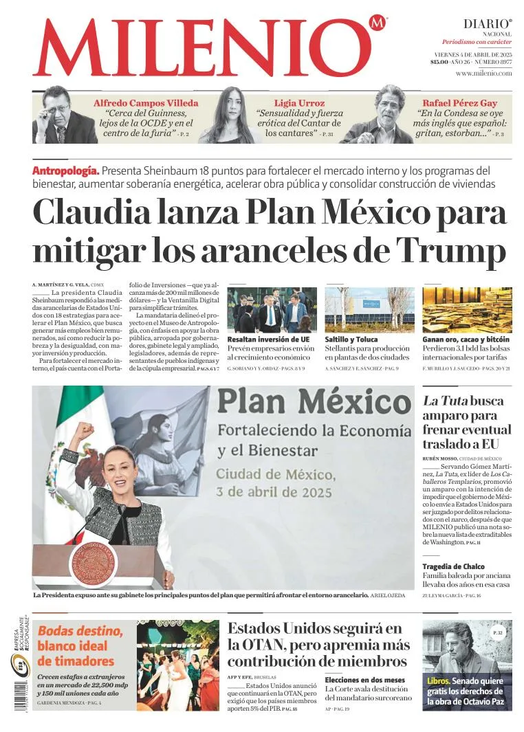 Portada de Milenio del viernes, 4 de abril de 2025