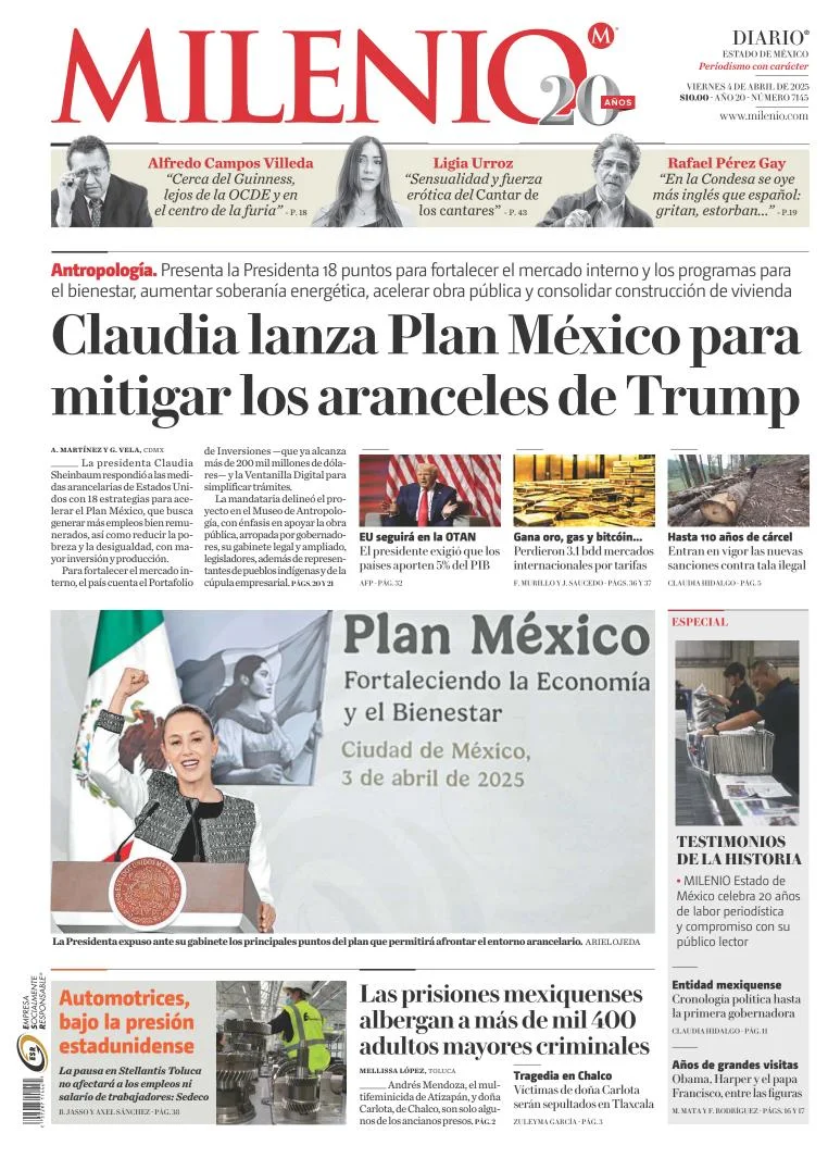 Portada de Milenio Edo de Mexico del viernes, 4 de abril de 2025