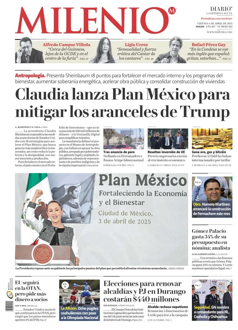 Portada de Milenio Laguna del viernes, 4 de abril de 2025