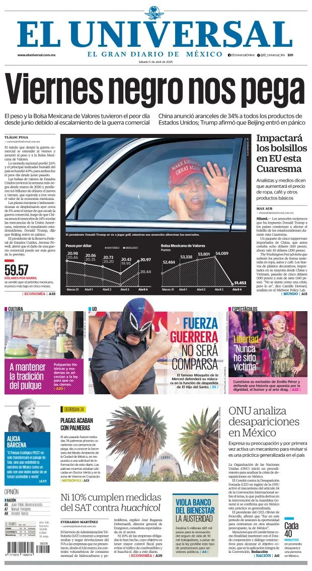 Portada de El Universal