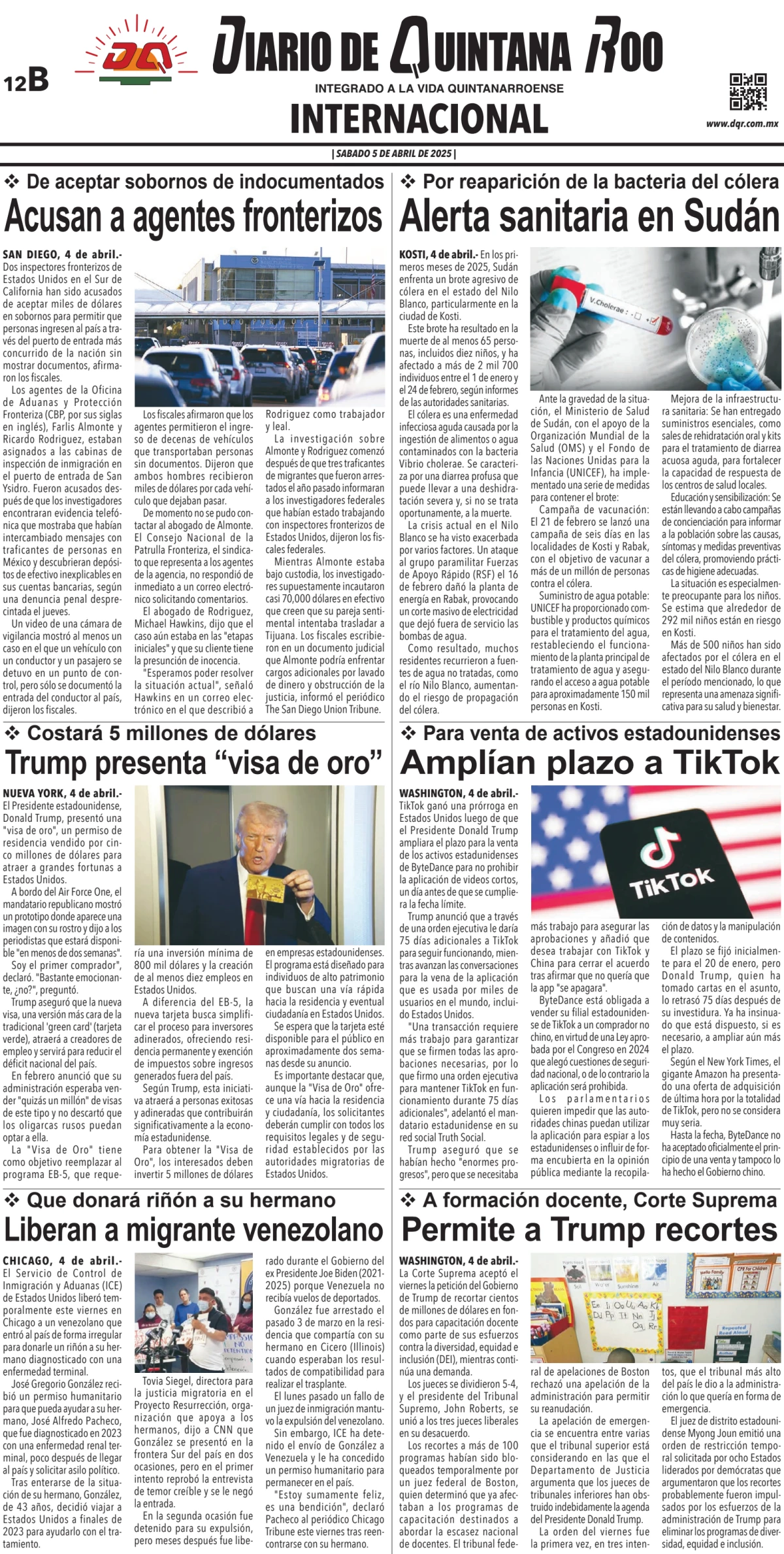 Portada de Diario de Quintana Roo (contra Portada)