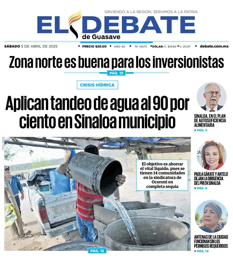 Portada de El Debate de Guasave del sábado, 5 de abril de 2025