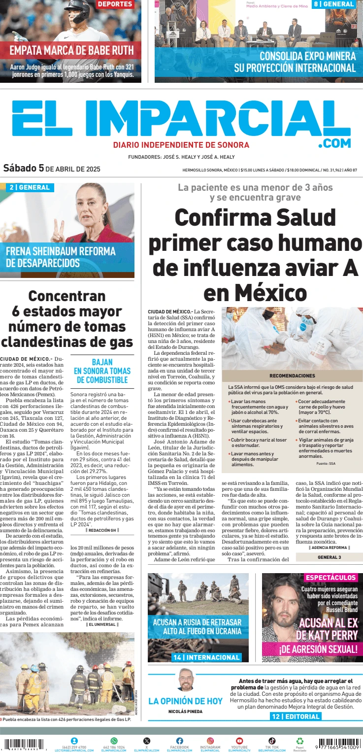 Portada de El Imparcial del sábado, 5 de abril de 2025
