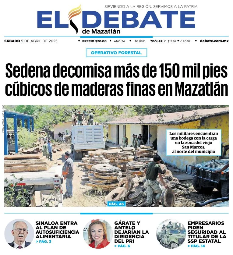 Portada de El Debate de Mazatlan del sábado, 5 de abril de 2025
