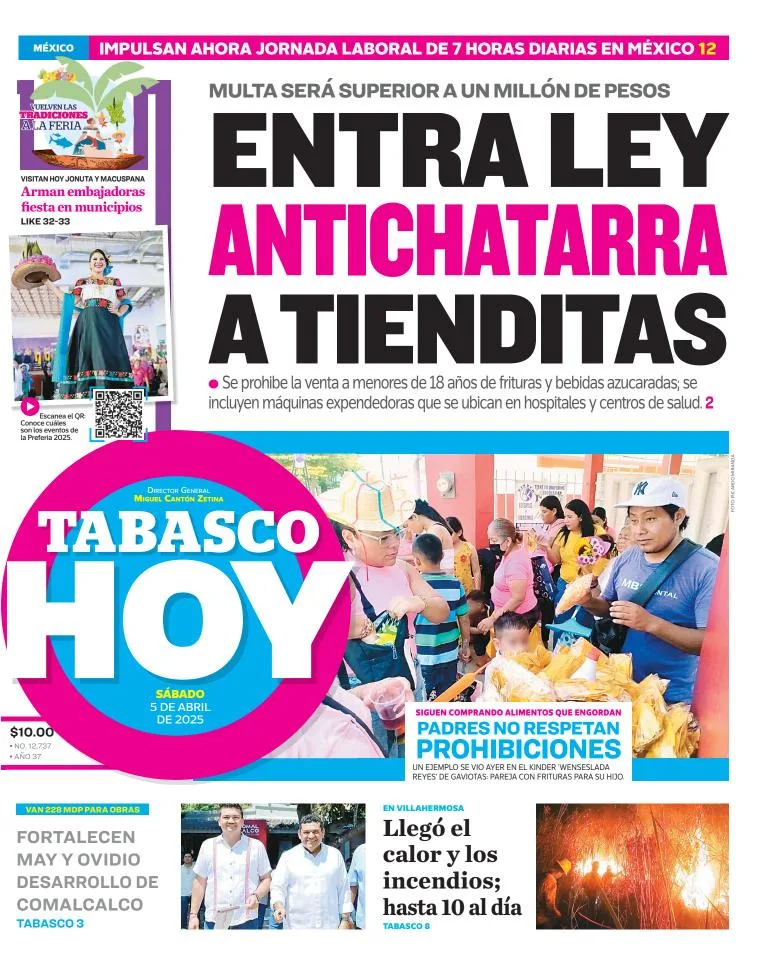 Portada de Tabasco Hoy del sábado, 5 de abril de 2025