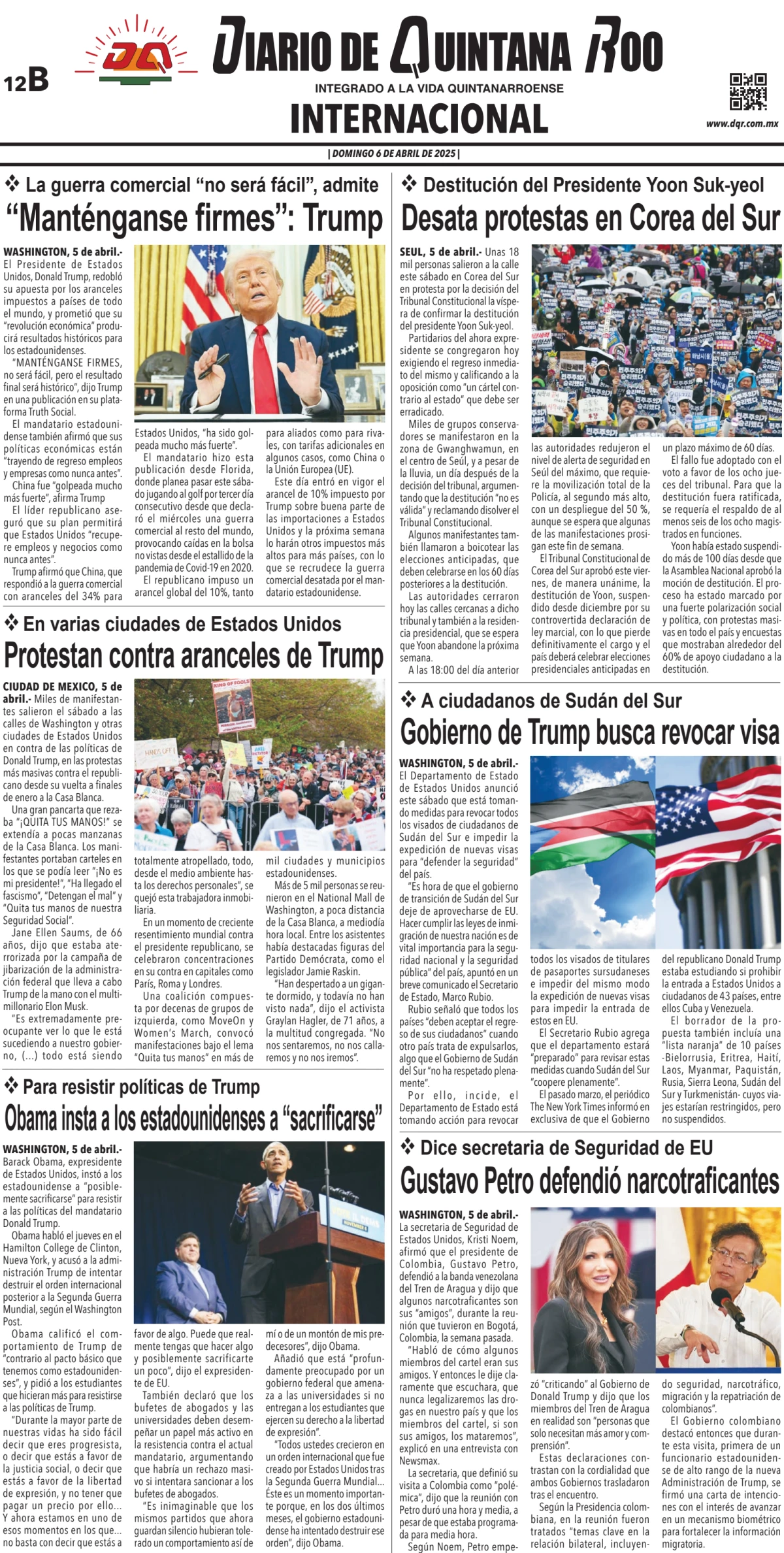 Portada de Diario de Quintana Roo (contra Portada)