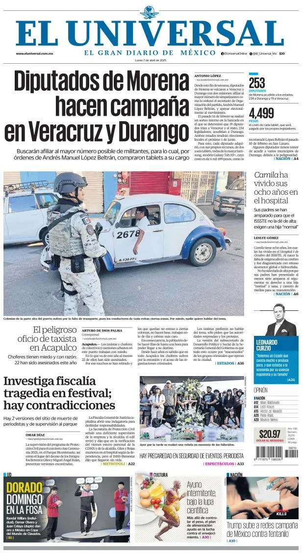 Portada de El Universal