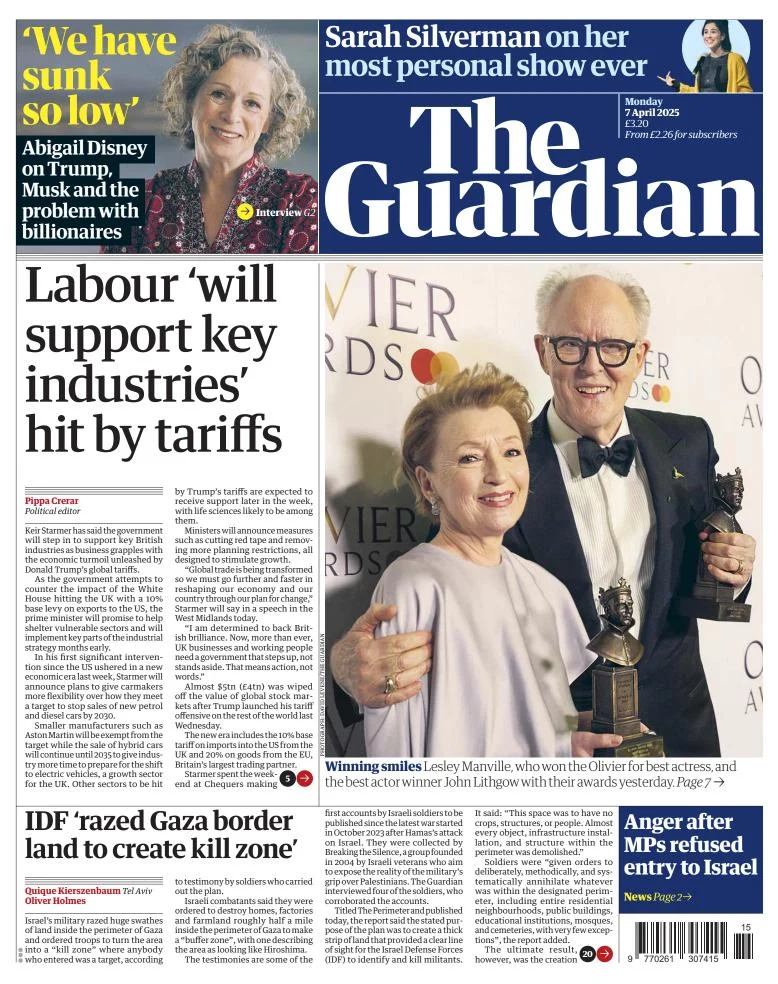 Portada de The Guardian (reino Unido)
