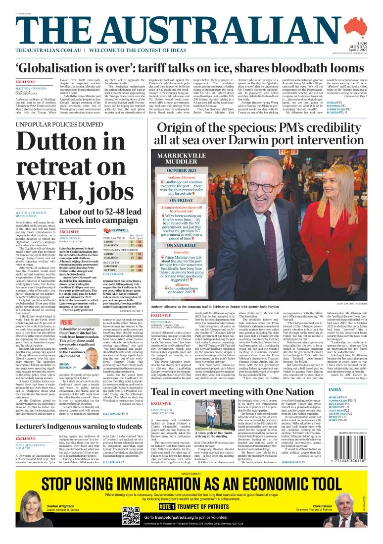 Portada de The Australian del lunes, 7 de abril de 2025