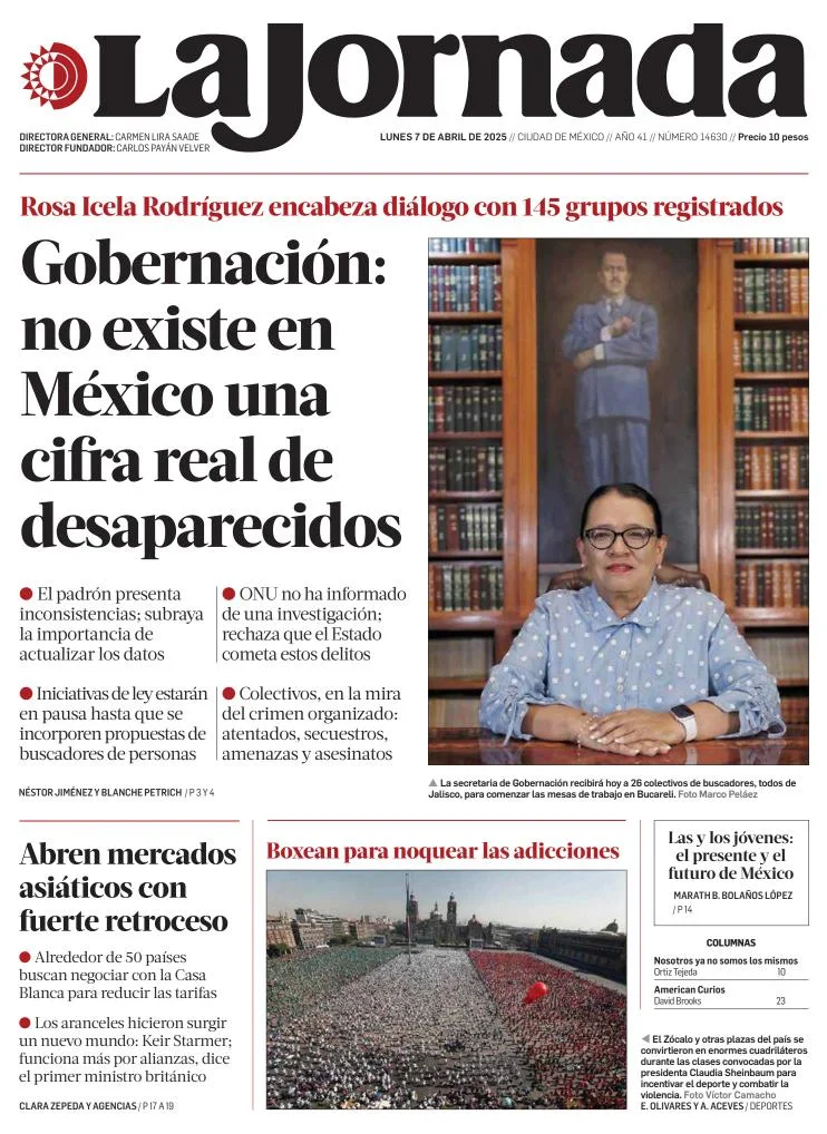 Portada de La Jornada del lunes, 7 de abril de 2025