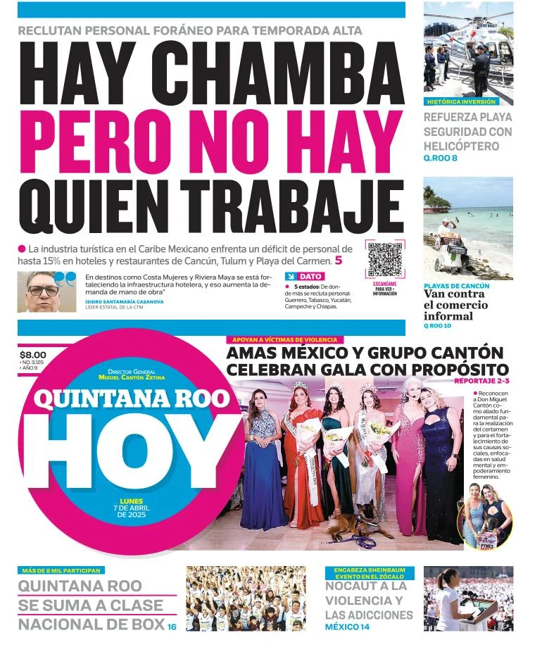 Portada de Quintana Roo Hoy del lunes, 7 de abril de 2025