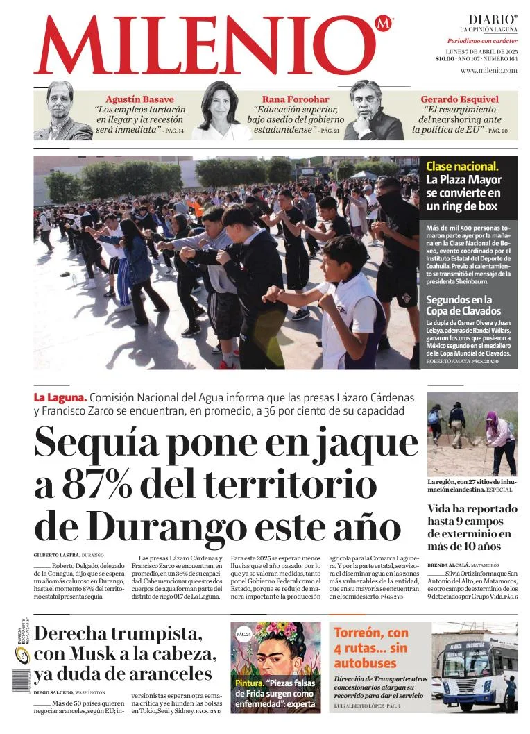 Portada de Milenio Laguna del lunes, 7 de abril de 2025