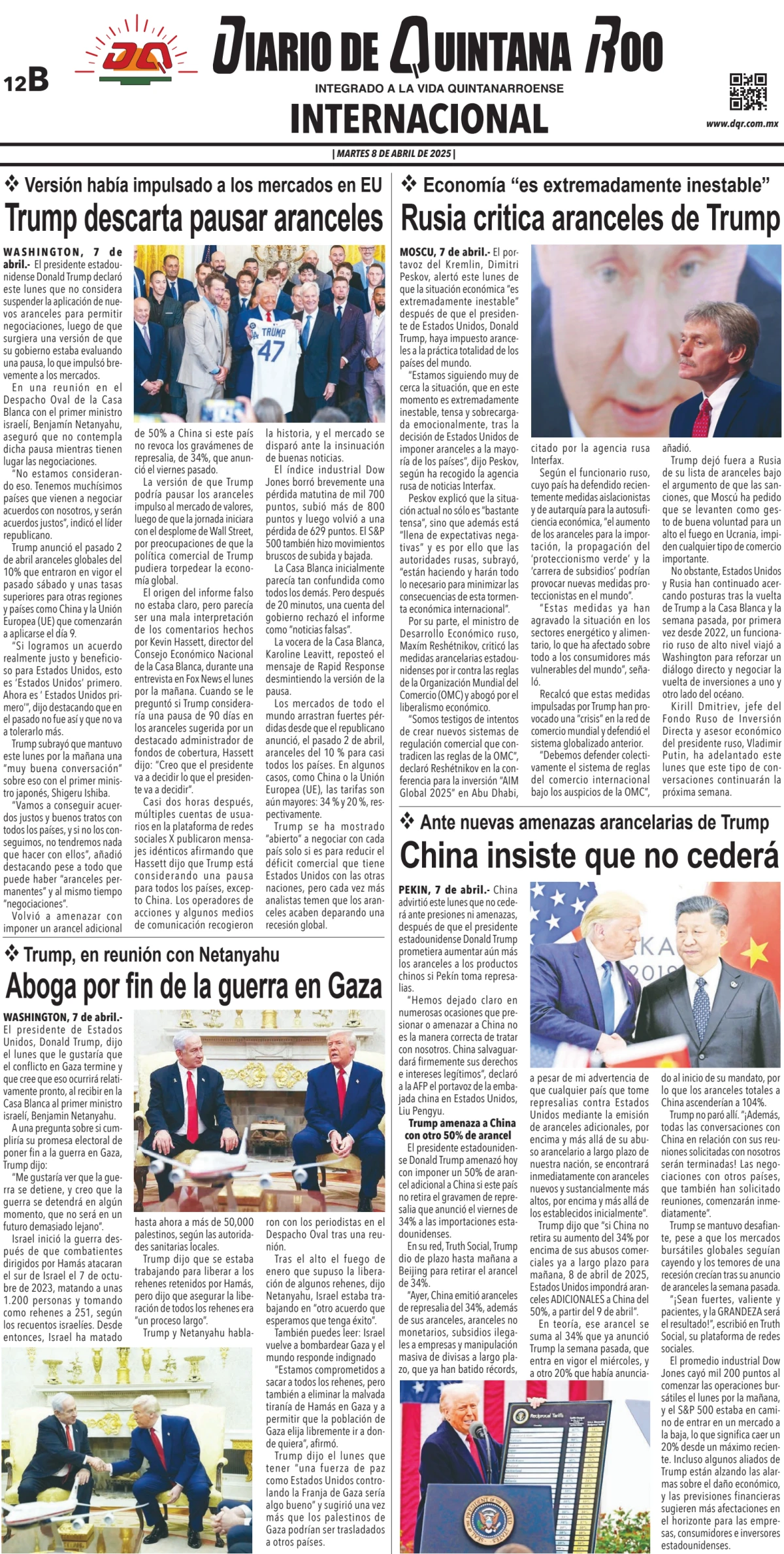 Portada de Diario de Quintana Roo (contra Portada)