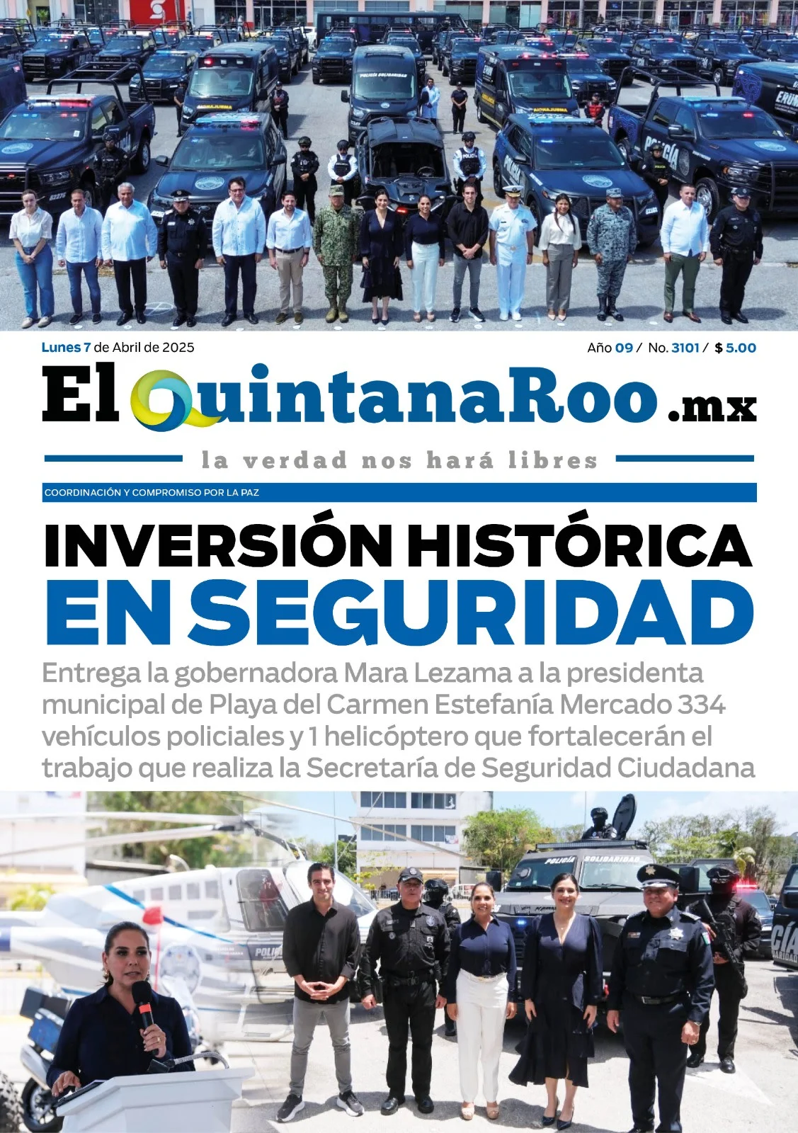 Portada de El Quintana Roo (portada) del lunes, 7 de abril de 2025
