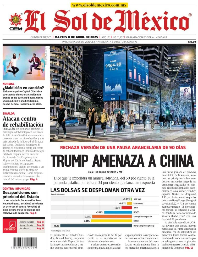 Portada de El Sol de Mexico del martes, 8 de abril de 2025