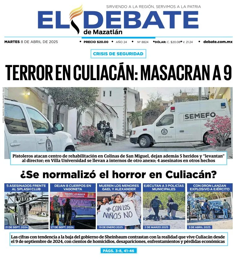 Portada de El Debate de Mazatlan del martes, 8 de abril de 2025