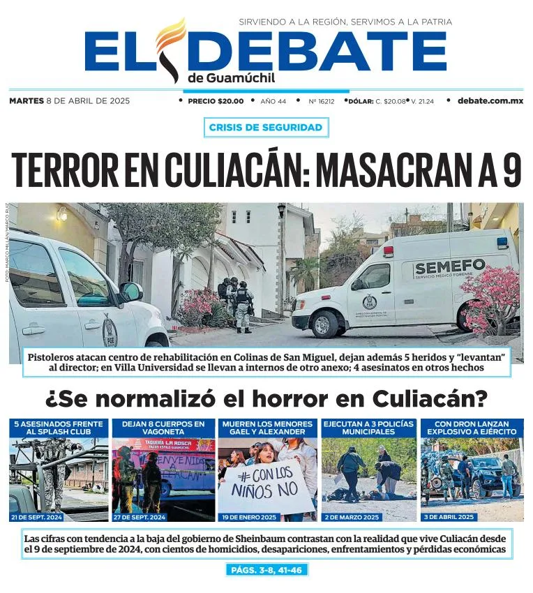 Portada de El Debate de Guamuchil del martes, 8 de abril de 2025
