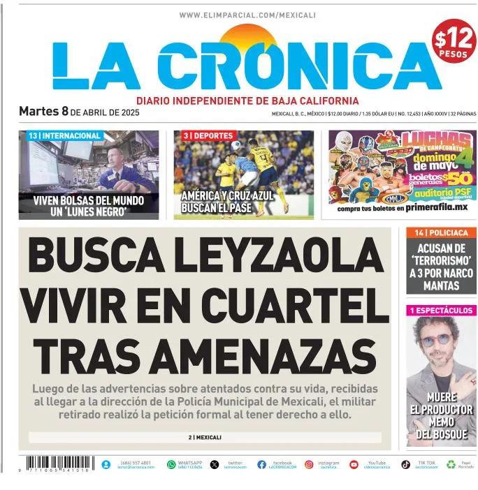 Portada de La Cronica del martes, 8 de abril de 2025