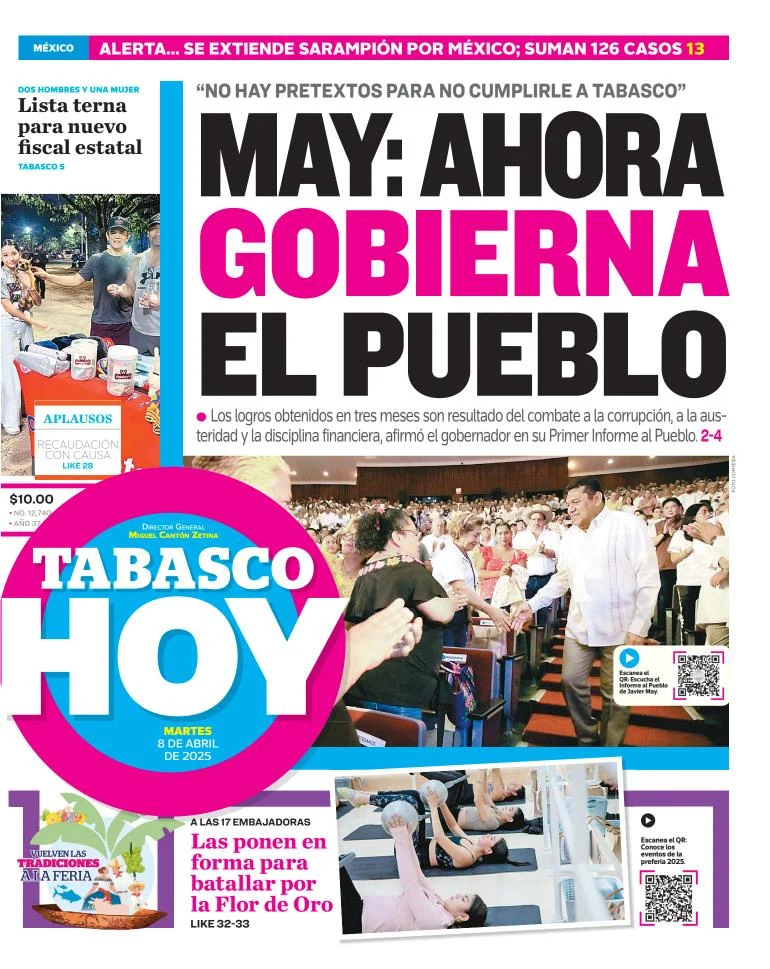 Portada de Tabasco Hoy del martes, 8 de abril de 2025