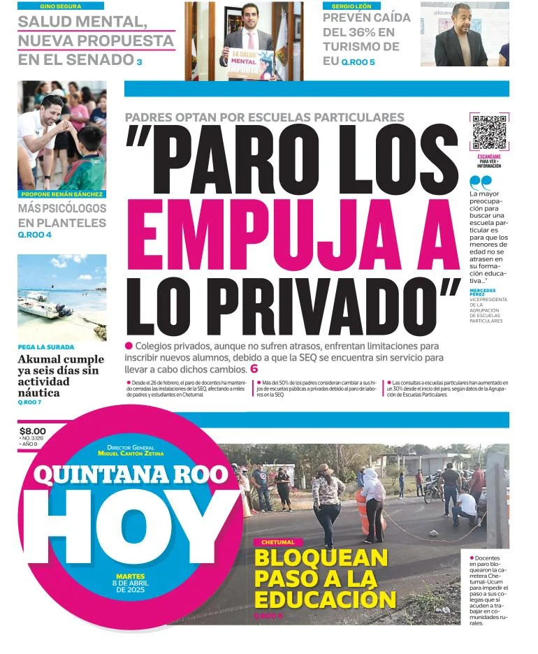 Portada de Quintana Roo Hoy del martes, 8 de abril de 2025