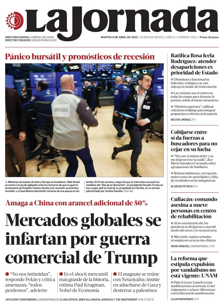 Portada de La Jornada del martes, 8 de abril de 2025