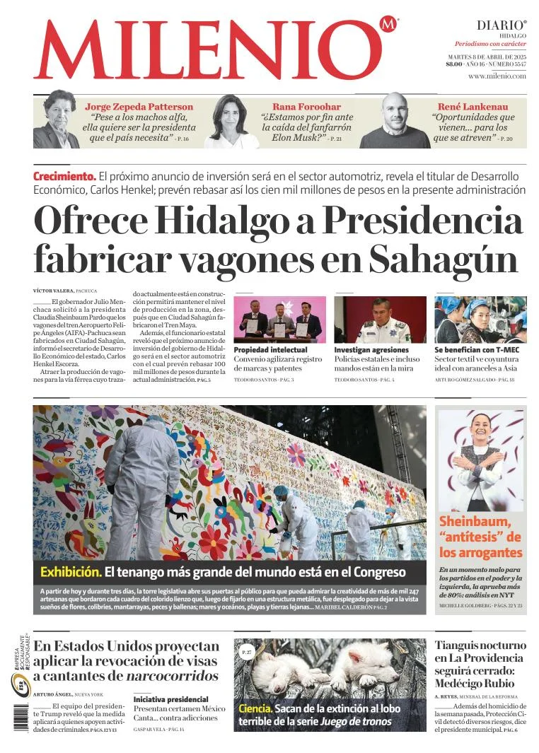 Portada de Milenio Hidalgo del martes, 8 de abril de 2025