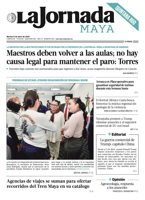 Portada de La Jornada Maya Quintana Roo del martes, 8 de abril de 2025