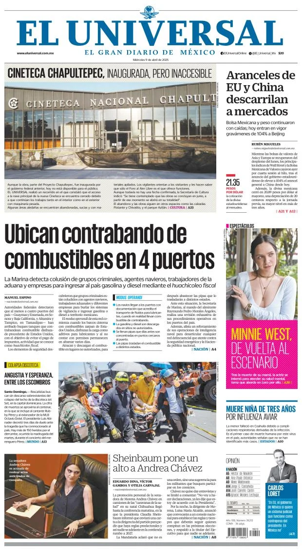 Portada de El Universal