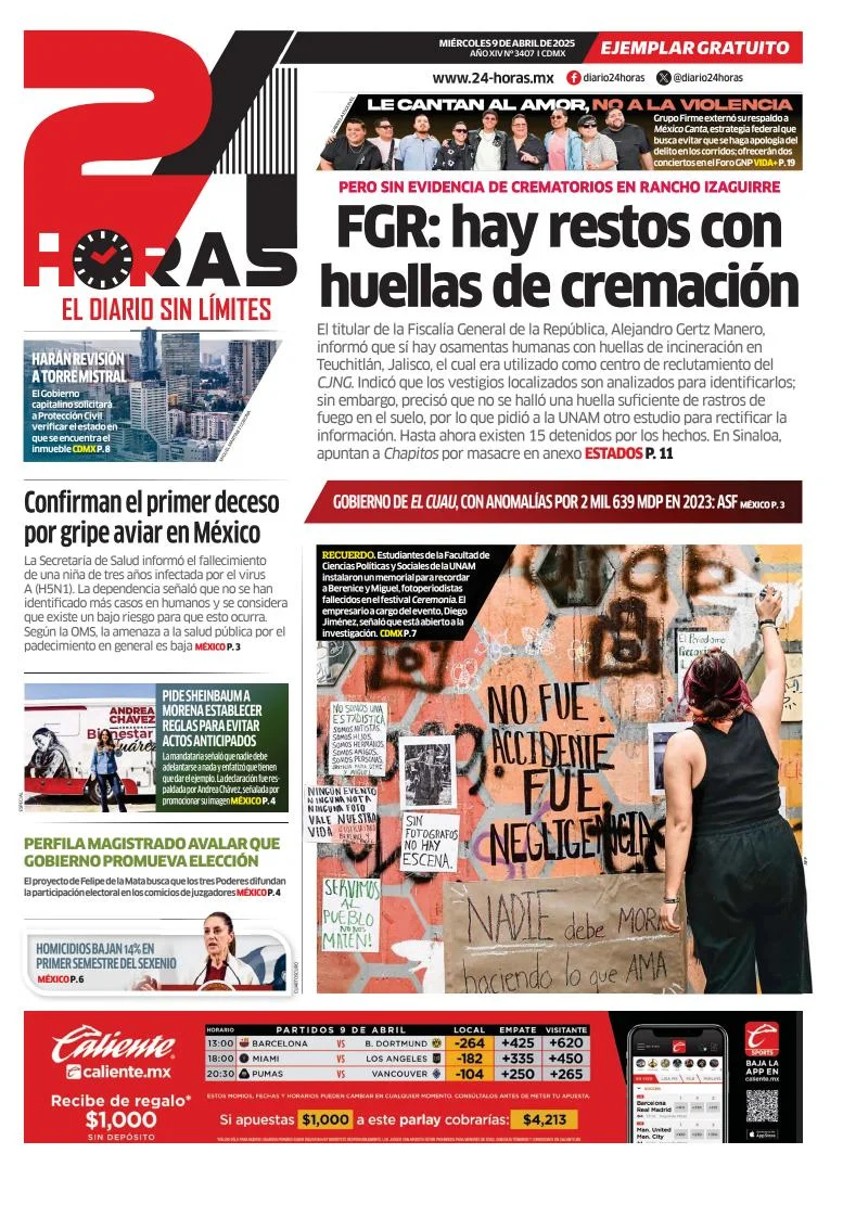 Portada de 24 Horas del miércoles, 9 de abril de 2025