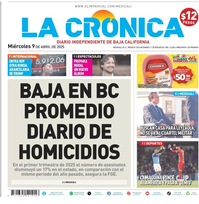 Portada de La Cronica del miércoles, 9 de abril de 2025