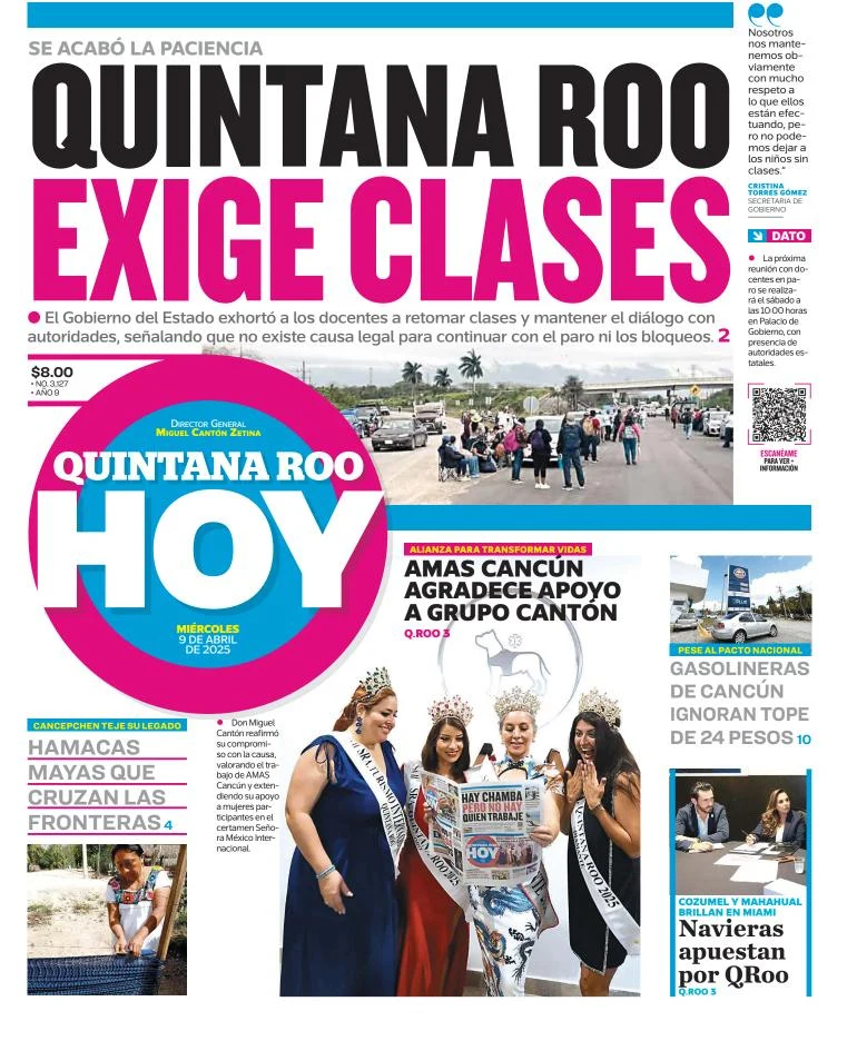 Portada de Quintana Roo Hoy del miércoles, 9 de abril de 2025