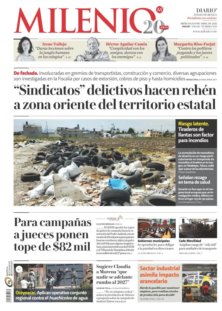 Portada de Milenio Edo de Mexico del miércoles, 9 de abril de 2025